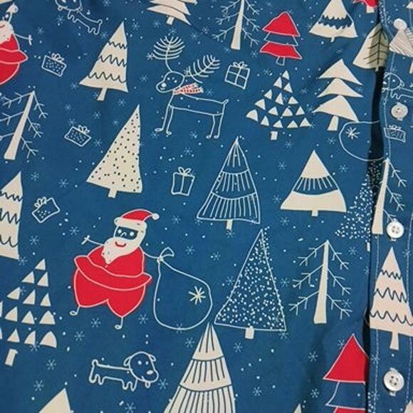 NWOT Ugly Christmas shirt Men's XXL J & Dhuasha  long-sleeved blue Santas Trees - Picture 2 of 10